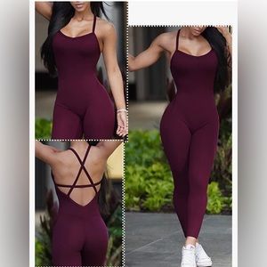 One piece. workout attire. COLOR:burgundy